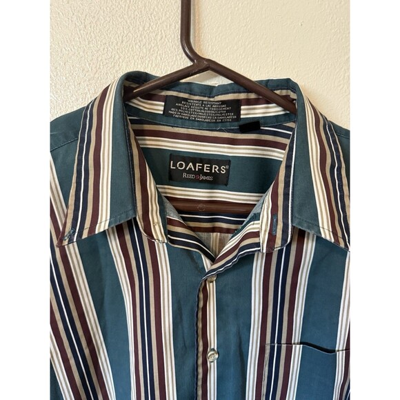 VTG Loafers Reed & James Striped Button Up Shirt Blue Green Red Long Sleeve XL - Picture 2 of 7